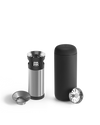 Fellow Carter Infuser Set: black & silver travel mug with filter, lid, and cup.