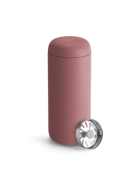 Fellow Carter Move Mug—matte pink with metal strainer, ideal travel mug on white background. - media thumbnail