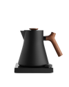 Fellow Rebrew Corvo EKG Pro Studio Edition electric kettle in matte black with wood handle.