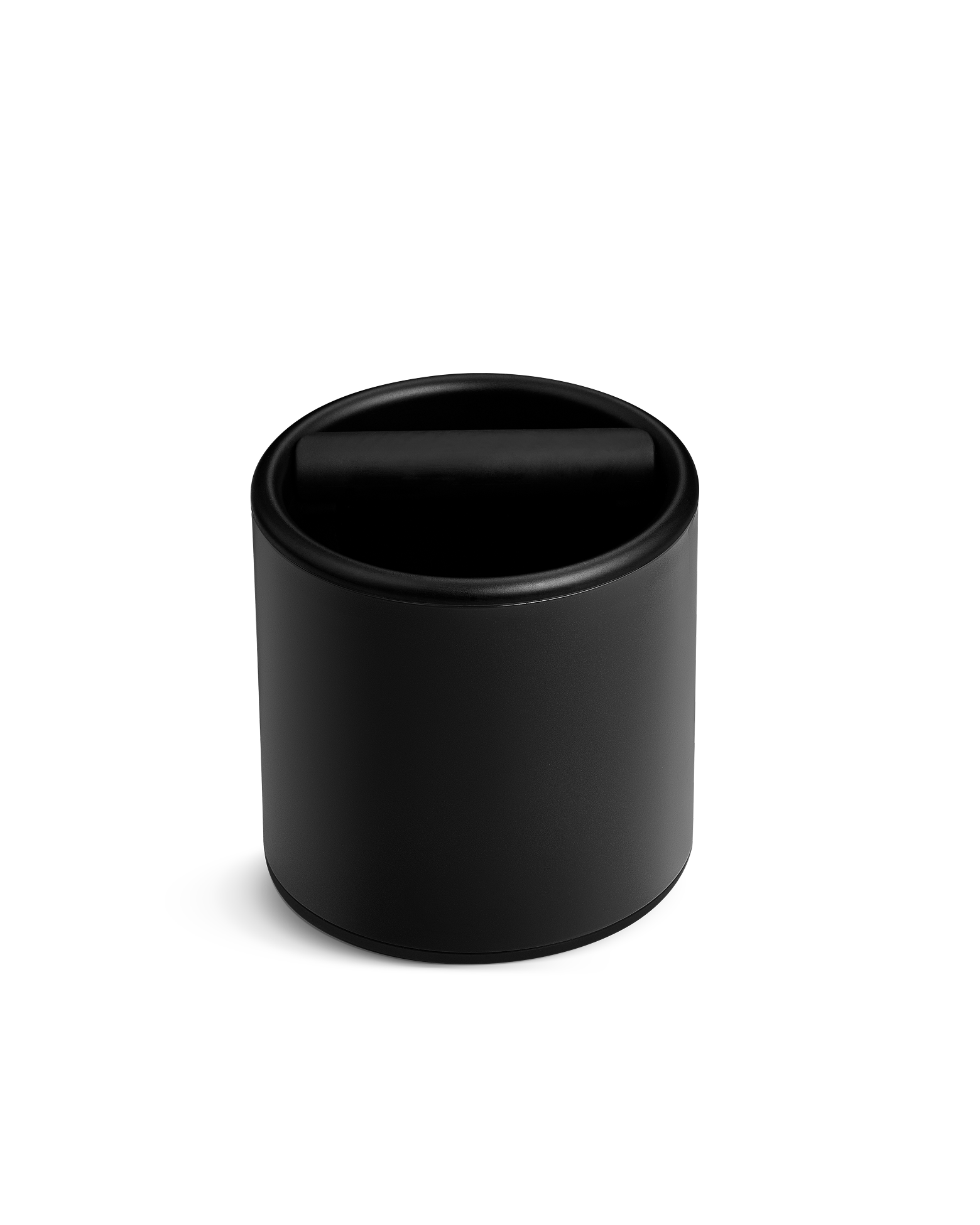 Fellow Espresso Knock Box with silicone bar, black, shown on a plain white background.