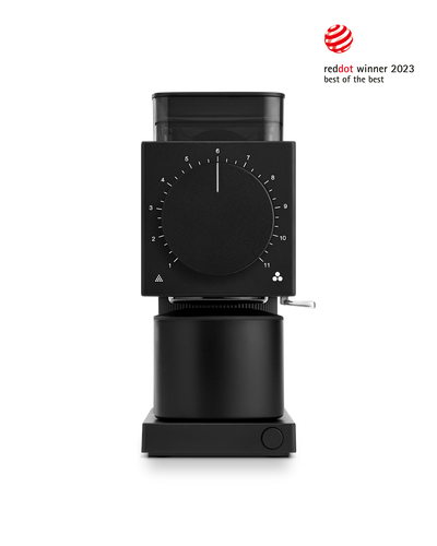 Fellow Ode Brew Grinder Gen 2 in matte black, with large dial and anti-static tech, Red Dot 2023.