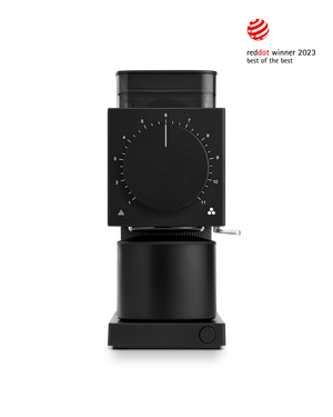 Fellow Ode Brew Grinder Gen 2 in matte black, with large dial and anti-static tech, Red Dot 2023.
