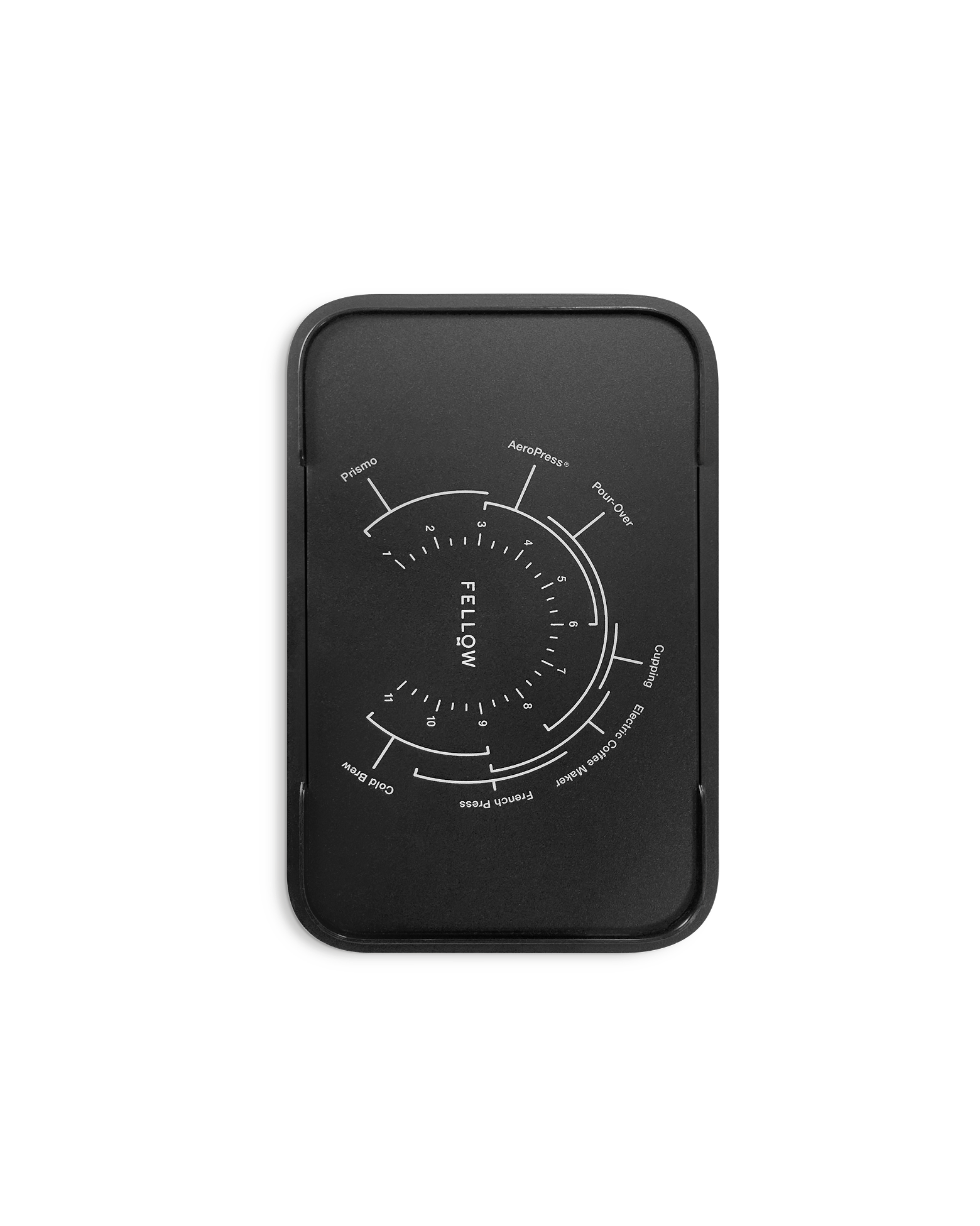 Fellow Ode Gen 2 Load Bin Lid in black with white markings for multiple brew methods.