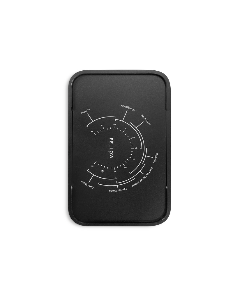 Fellow Ode Gen 2 Load Bin Lid in black with white markings for multiple brew methods.