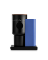 Fellow Opus 2 Conical Burr Grinder in Marine Blue + Walnut on a white background.
