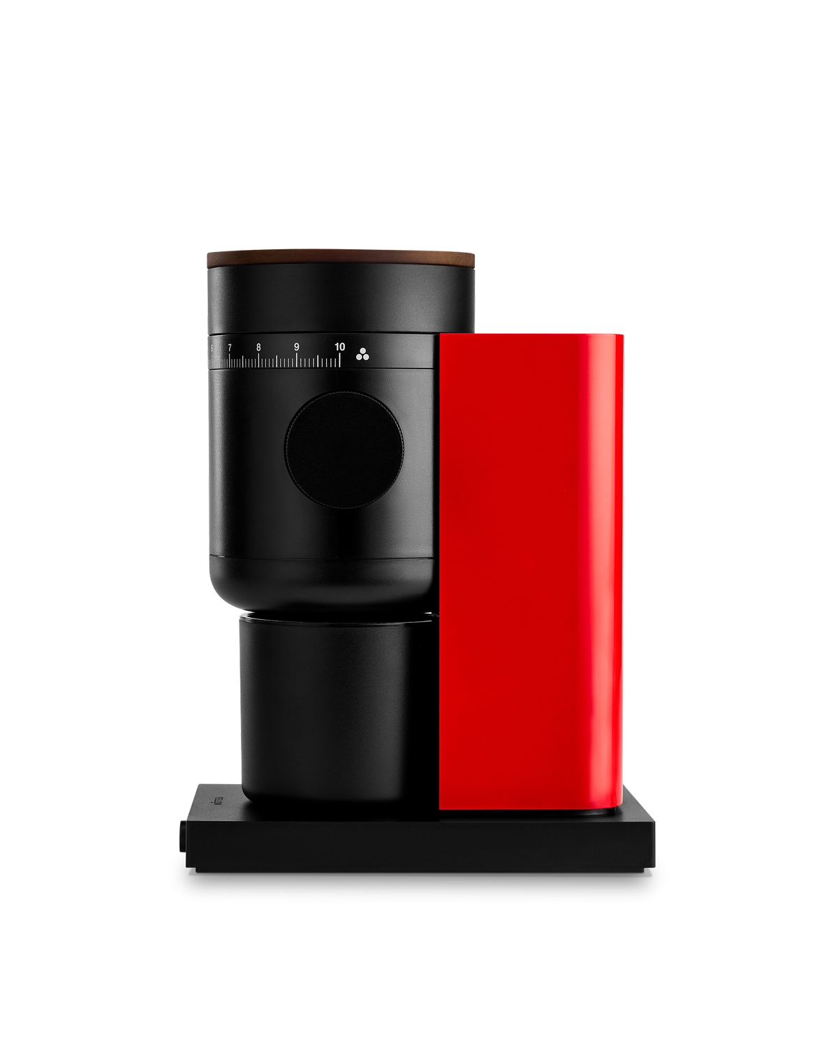 Fellow Opus 2 Grinder in Cherry Red + Walnut, ideal for cold brew or pour-over coffee.