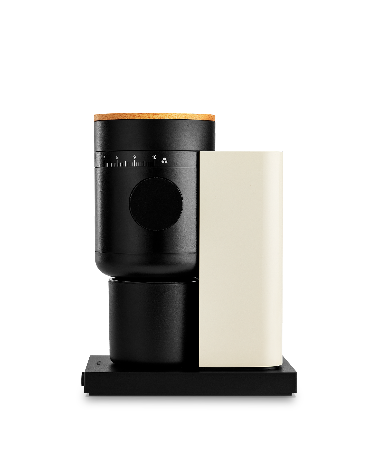 Fellow Opus 2 Conical Burr Grinder in Sesame + Maple on a white background.