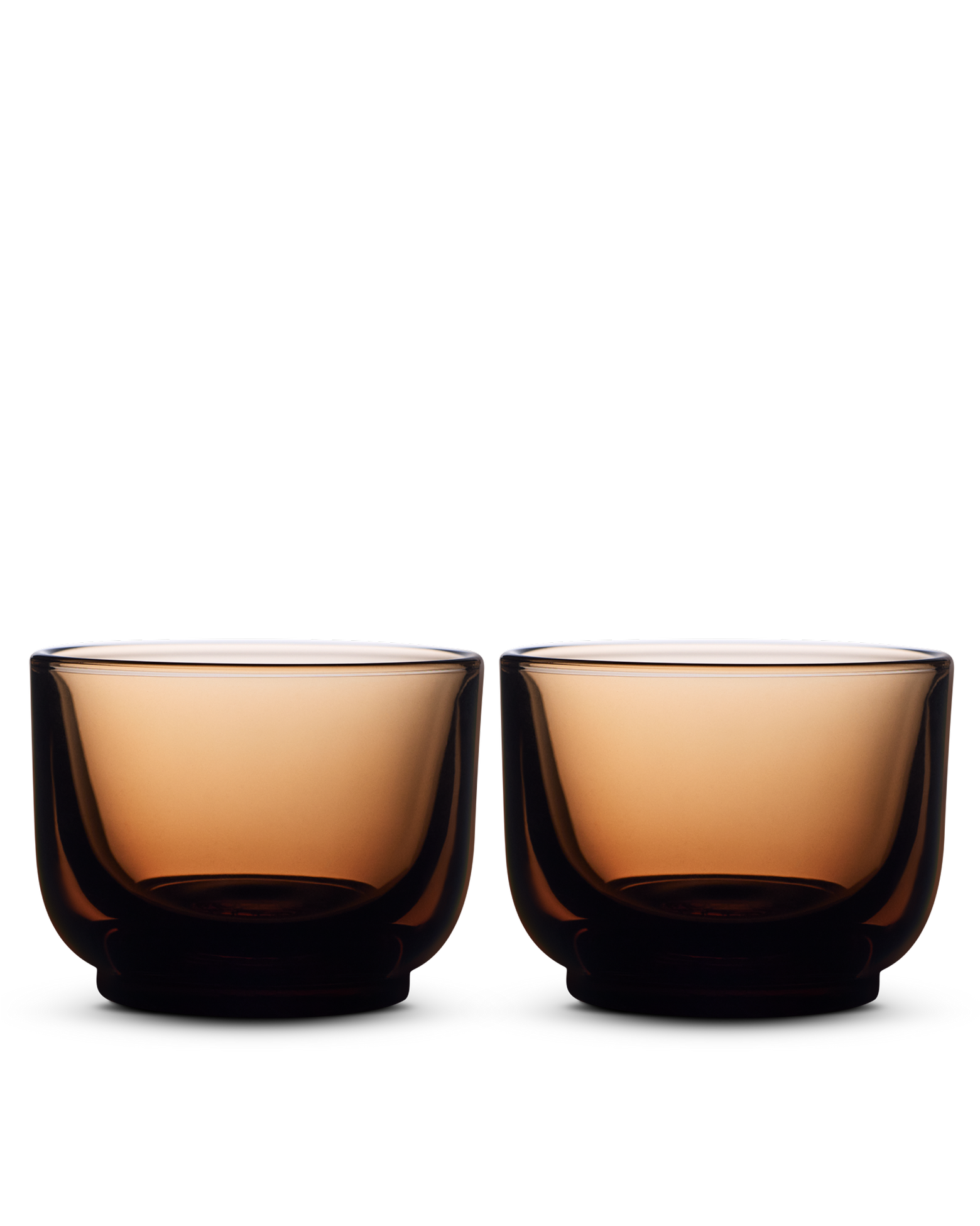 Two Pirch Espresso Glasses by Fellow side by side on a white background.