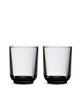 Two clear Pirch Espresso Glasses by Fellow on a plain white background.