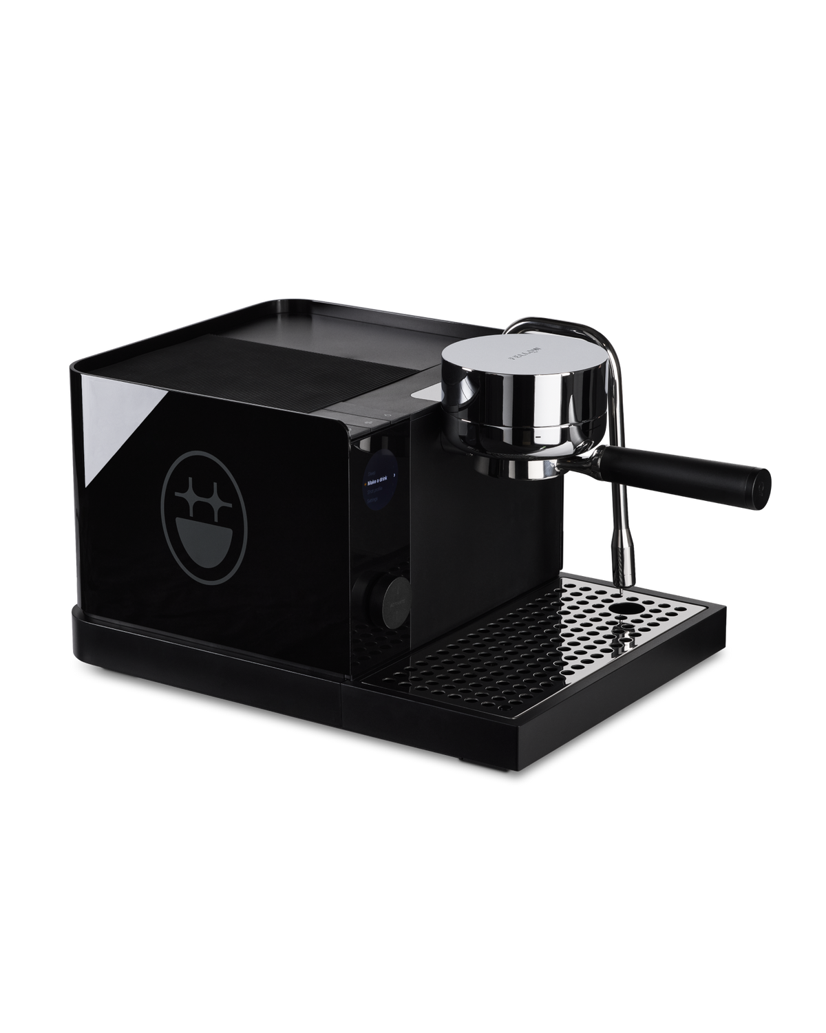 Fellow BIGFACE x Fellow Espresso Series 1 in black with portafilter and drip tray.