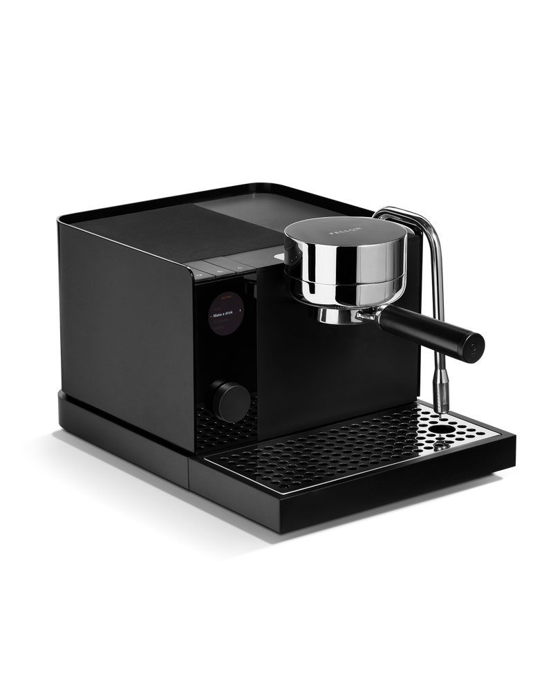 Fellow Espresso Series 1 in black with pressure control and steam wand, on a white background.