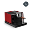 Beginner-friendly Fellow Espresso Series 1 in Cherry Red + Walnut with wood-handled portafilter.