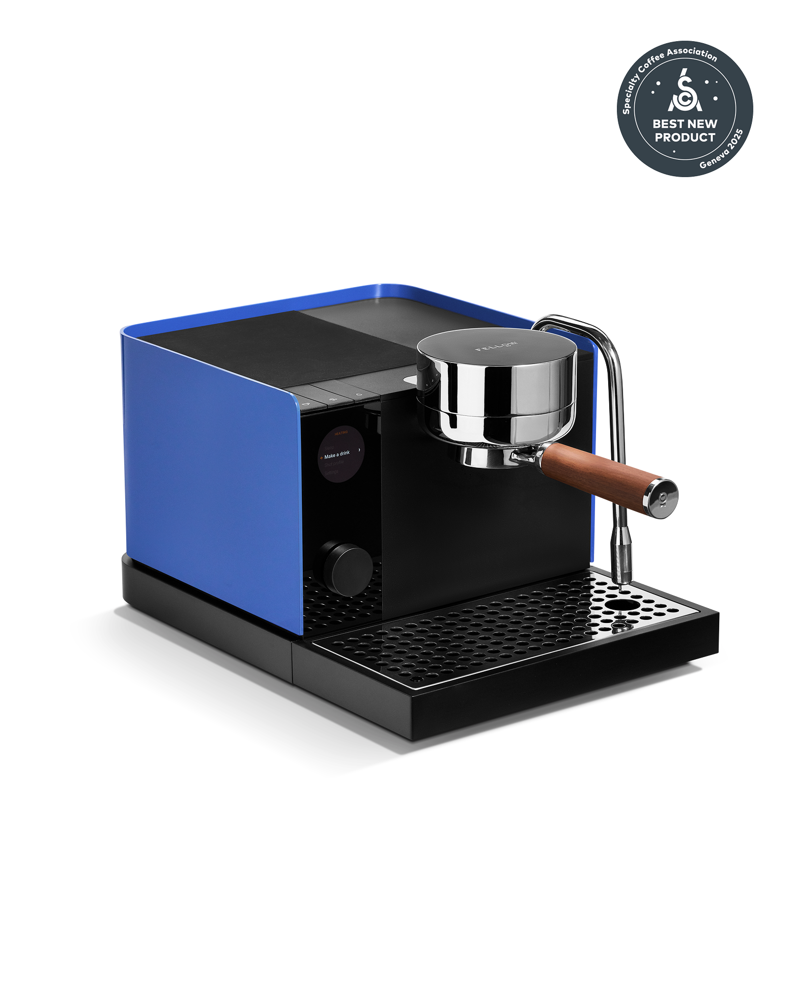 Fellow Espresso Series 1 in Marine Blue + Walnut, beginner friendly with consistent espresso.