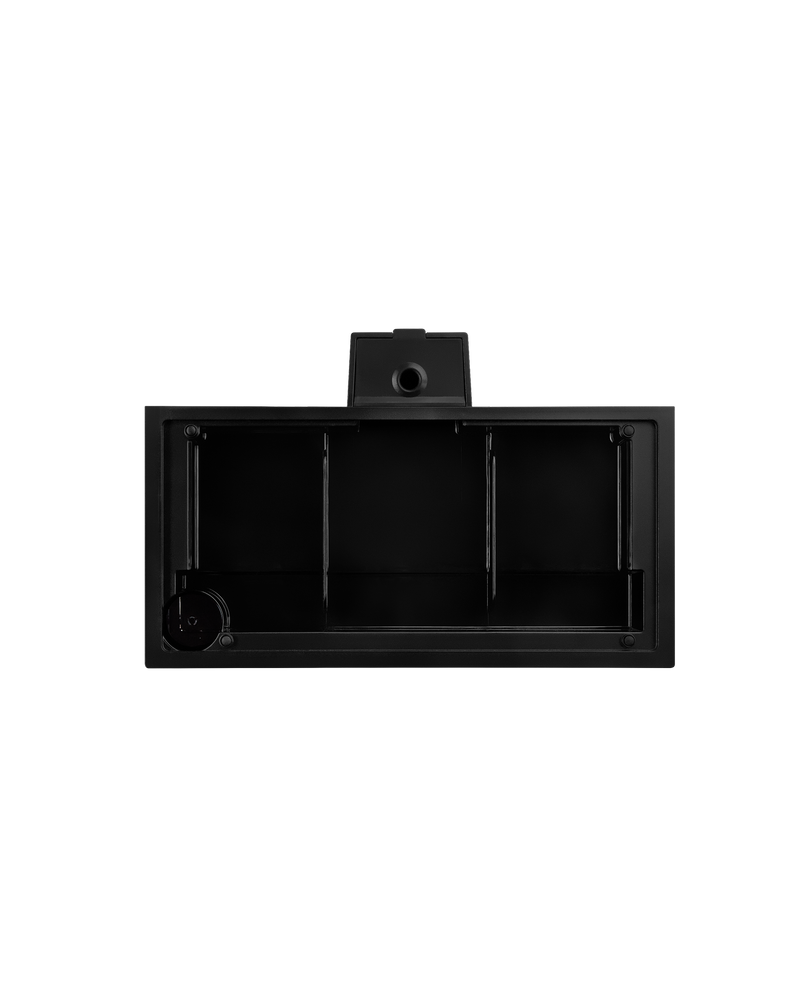 Fellow Series 1 Drip Tray Base, black plastic, rectangular, with three front-facing compartments.