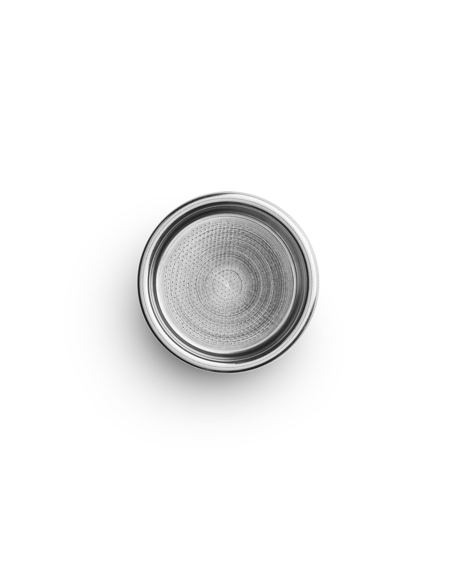 Top view of Fellow Series 1 18 g Double Shot Basket for 58 mm portafilters on white.