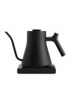 Fellow Stagg EKG electric kettle, matte black with variable temp control, on square base.