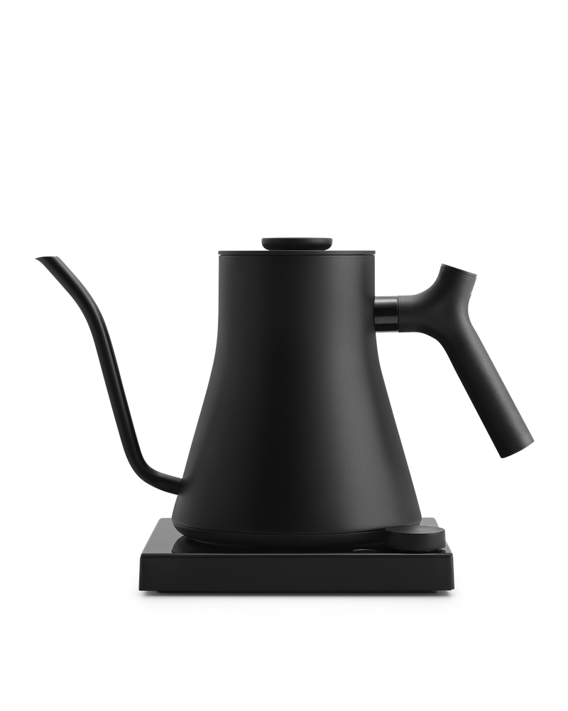 Fellow Rebrew Stagg EKG Pro Studio electric kettle in matte black with precise temp control.