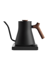 Fellow Rebrew Stagg EKG Pro Studio Kettle, matte black + walnut, electric gooseneck spout.
