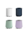 Four modern Fellow Stiff Drink Set tumblers in white, navy, mint green, and lavender.