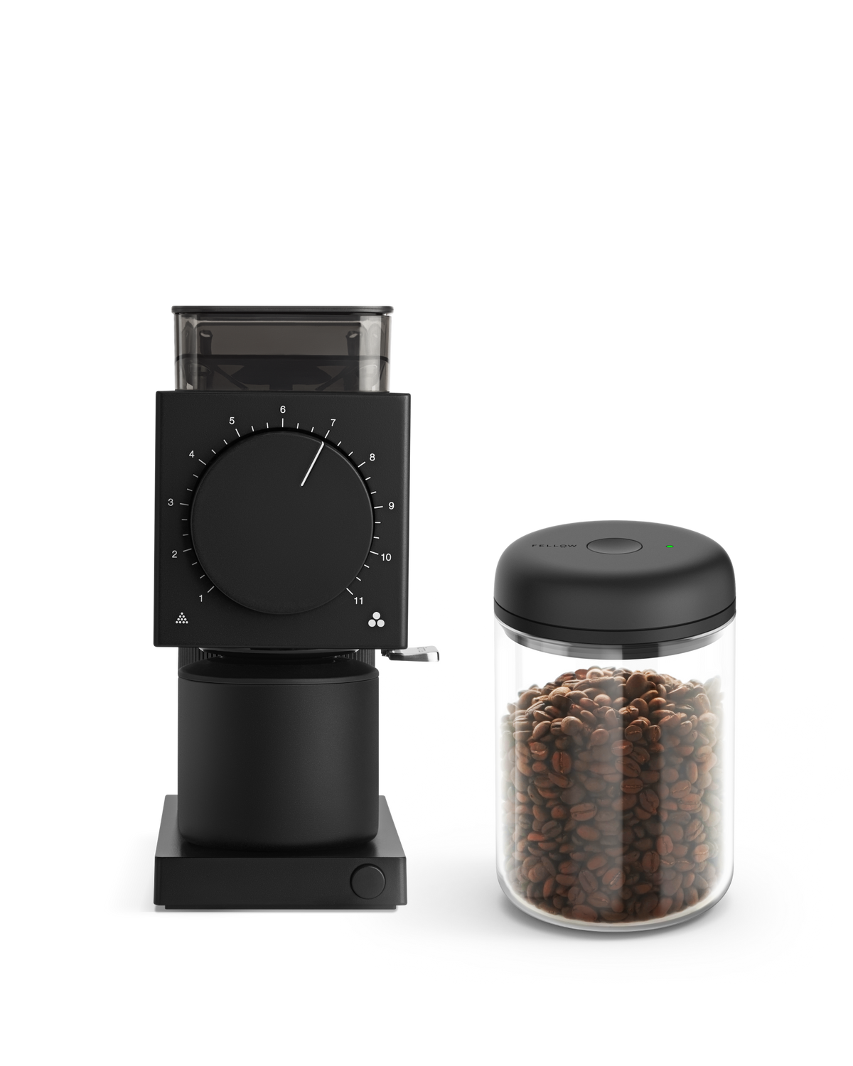 The Fellow Grind It Kit: a black coffee grinder with an airtight container for fresh beans.