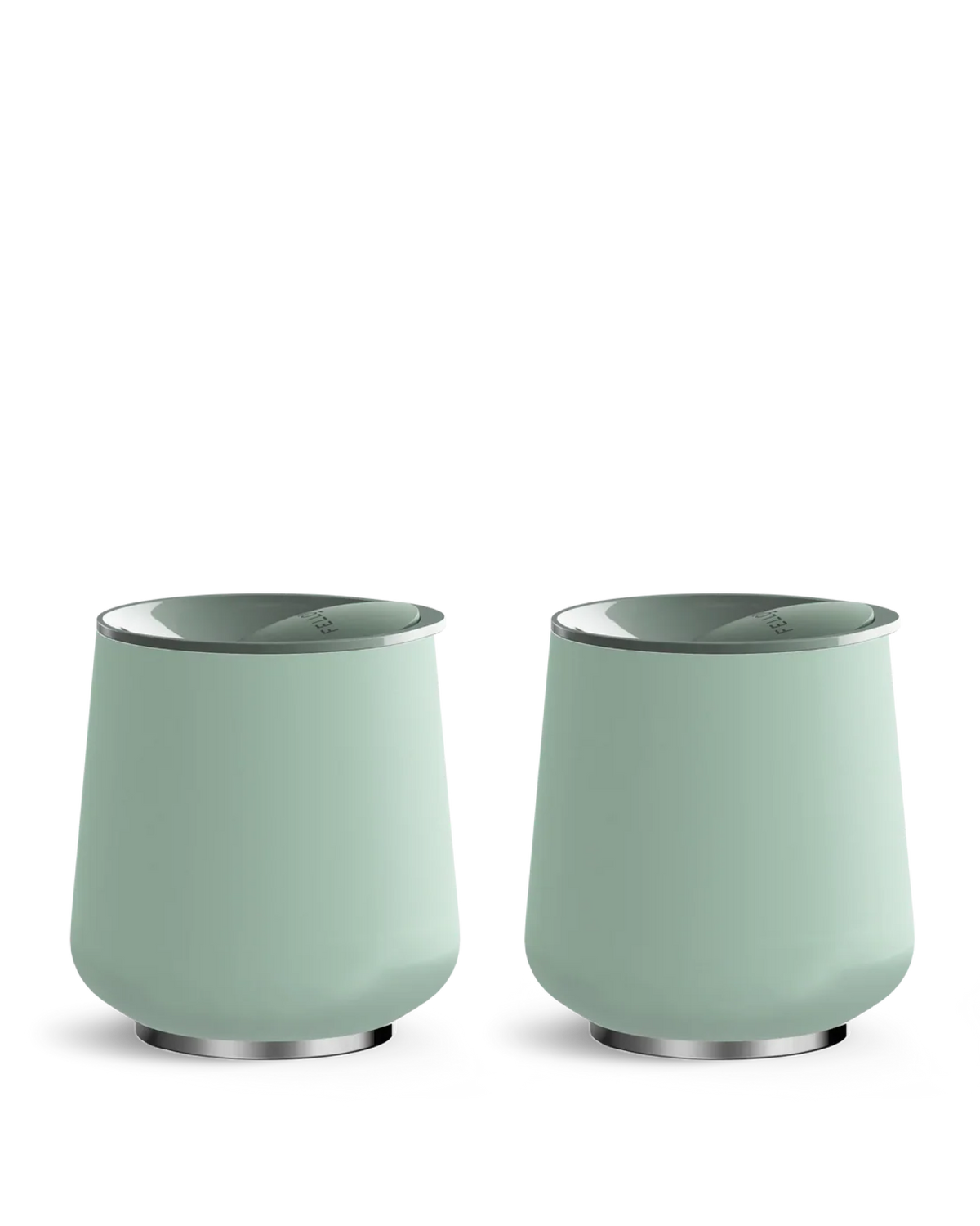 The Fellow Picnic Tumbler Set in Mint Chip features two rounded ceramic-coated tumblers.