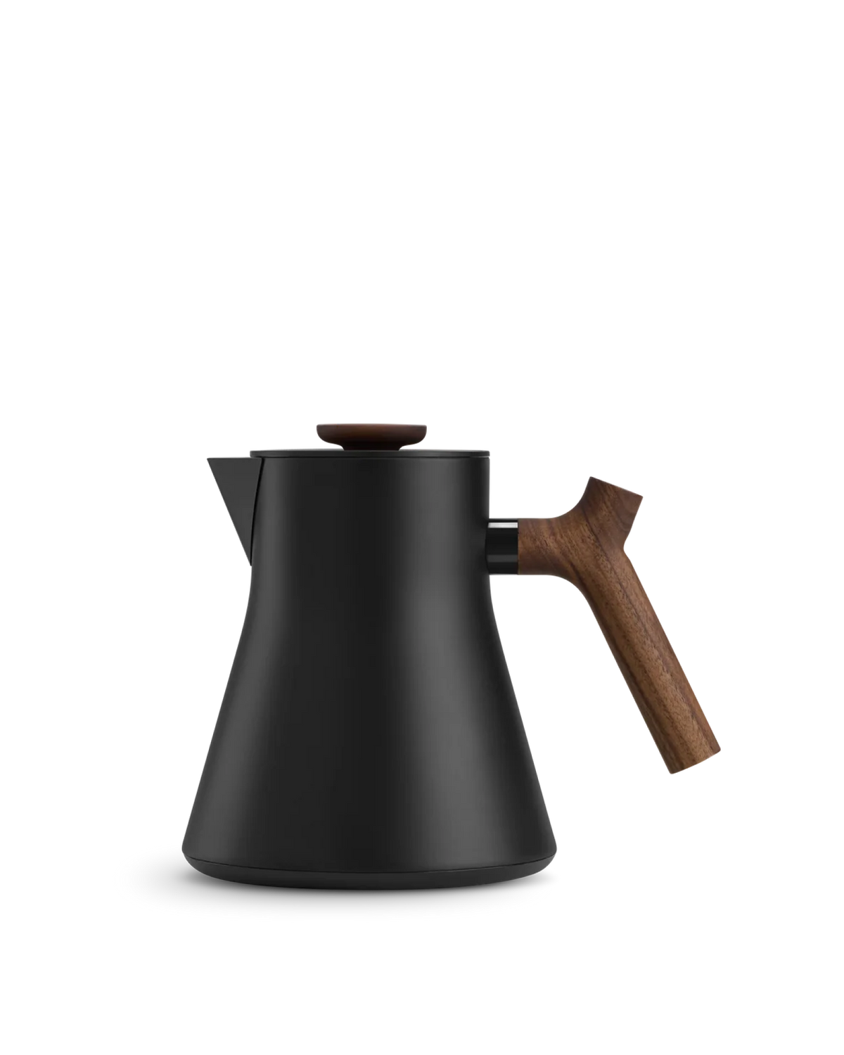 Corvo EKG Electric Kettle Body by Fellow, matte black + walnut, on a white background.