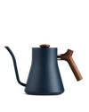 Fellow Stagg EKG Electric Kettle body in Stone Blue + Walnut, shown on white background.